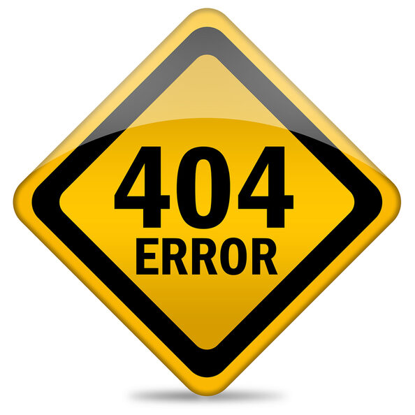 Gelbes Warnschild "404 Error"